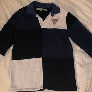 GUESS Men's Long Sleeve Colour Block Rugby Shirt